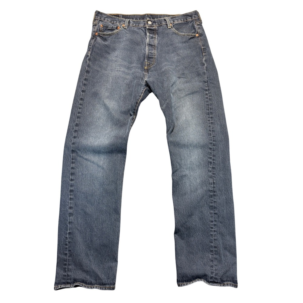 Levis 501 Mens Straight Leg Button Fly Dark Wash Blue Denim Jeans 36x34